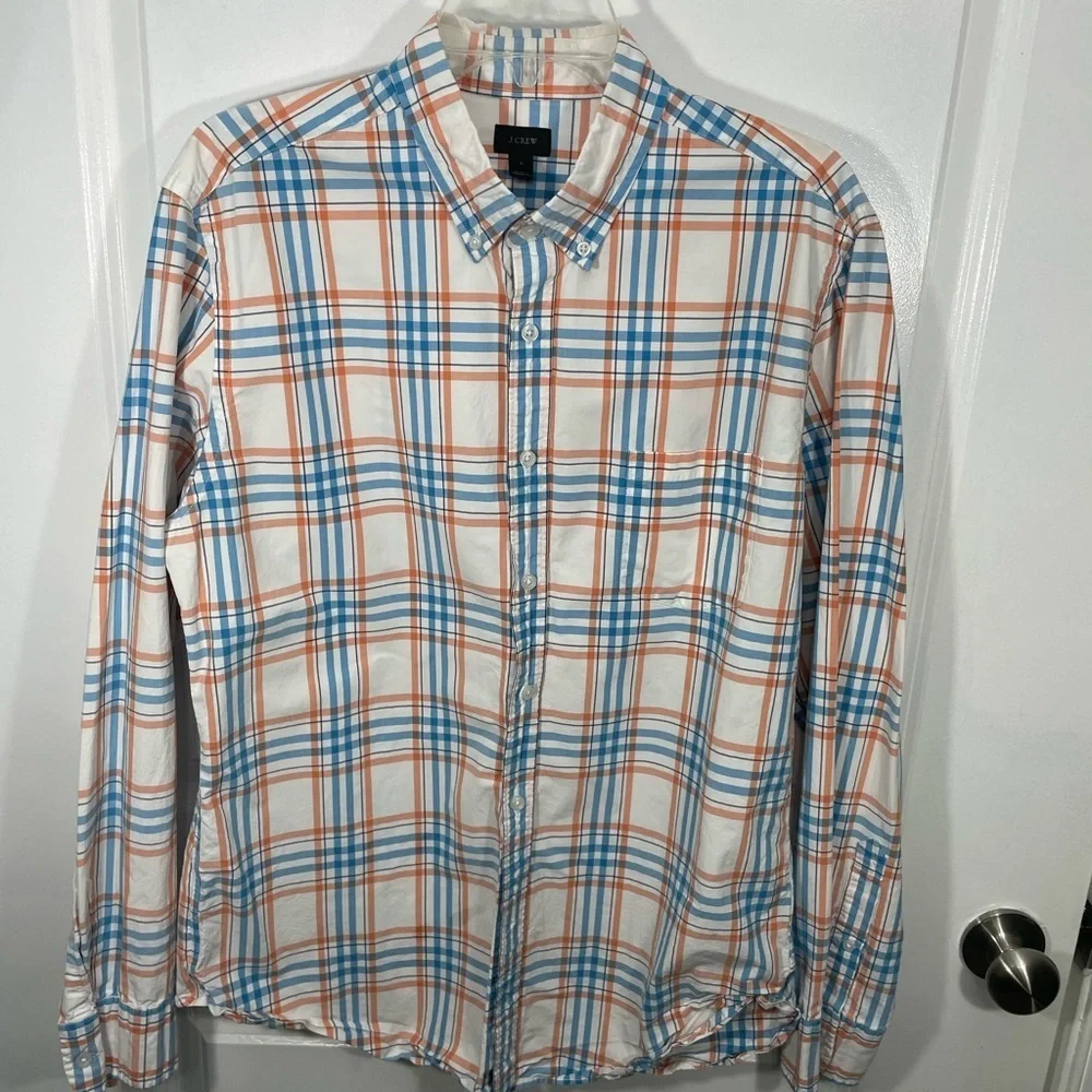 J. Crew Men's Casual Plaid Shirt in Blue and Orange Size Large CB-